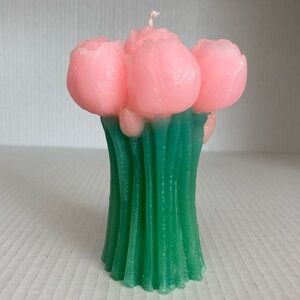 Pretty Candle in Shape of Pink Tulips with Green Stems Shabby Chic Farmhouse
